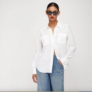 Equipment - SLIM SIGNATURE SILK SHIRT - BRIGHT WHITE / XL - NWT